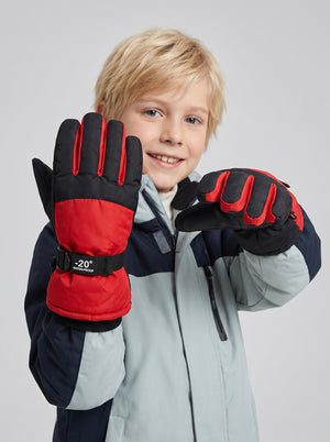 #red kids Waterproof Ski Gloves