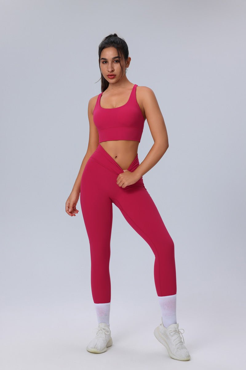 red pink sculpting yoga stretch Leggings with sports vest