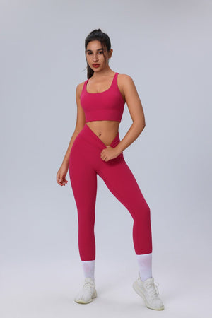 #pink sculpting yoga stretch Leggings with sports vest