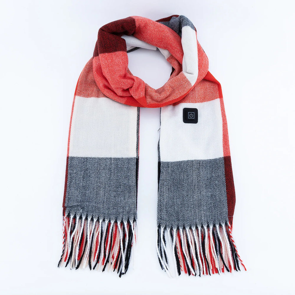 red plaid Long Heated Scarve with Fringes