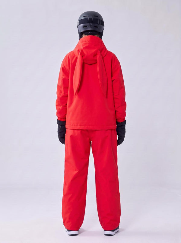 #red rear of women shell ski jacket