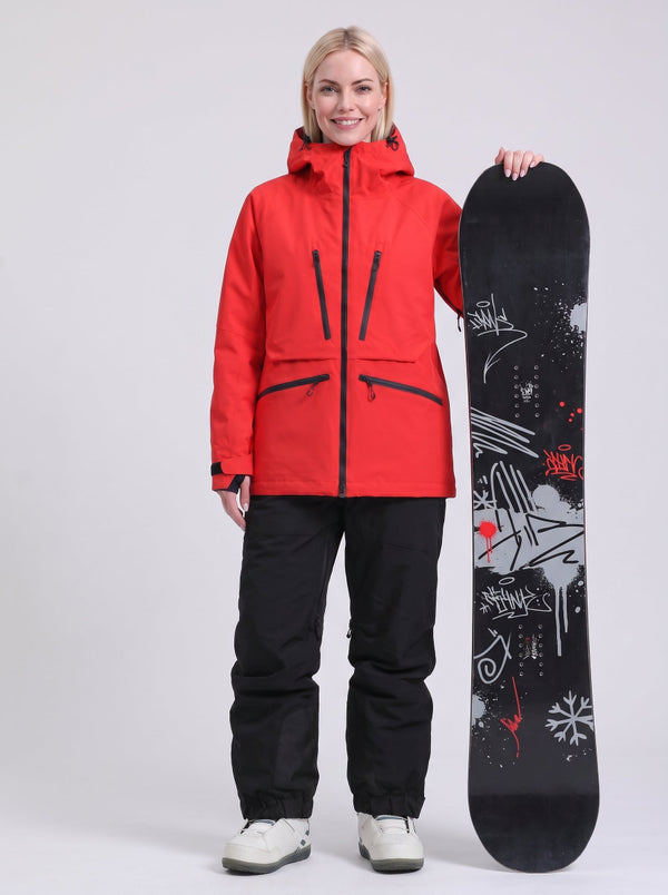 #red waterproof snowboarding outfit