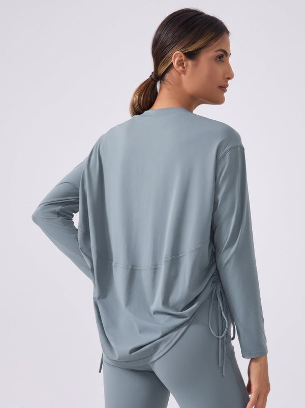 relaxed fit #Blue Side Drawstring Quick Dry Pullover
