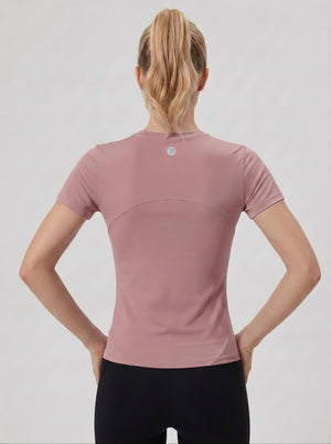 #rosegold Rear of Women's Tight-fitting Yoga Top