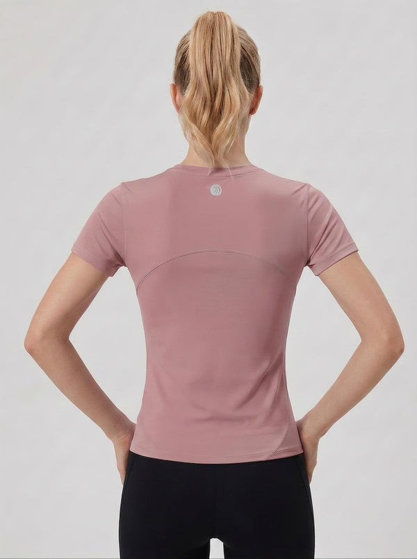 #rosegold Rear of Women's Tight-fitting Yoga Top