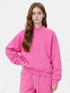 #rosered Mock Neck Drop Shoulder Sweatshirt