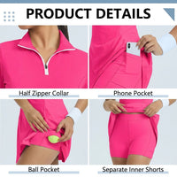 rose red half zip tennis dress with shorts and pockets