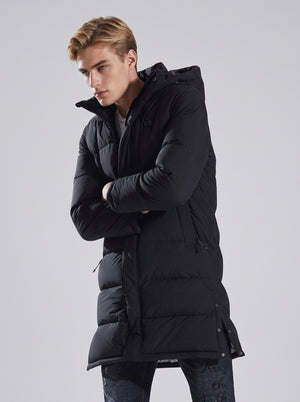 side of #Black Mid Length Heated Quilted Jacket