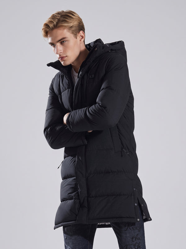 side of #Black Mid Length Heated Quilted Jacket