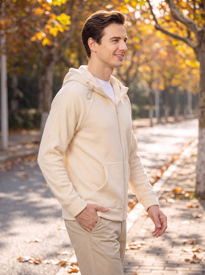 side of #ivory Mens Fleece Zip Up Hoodie