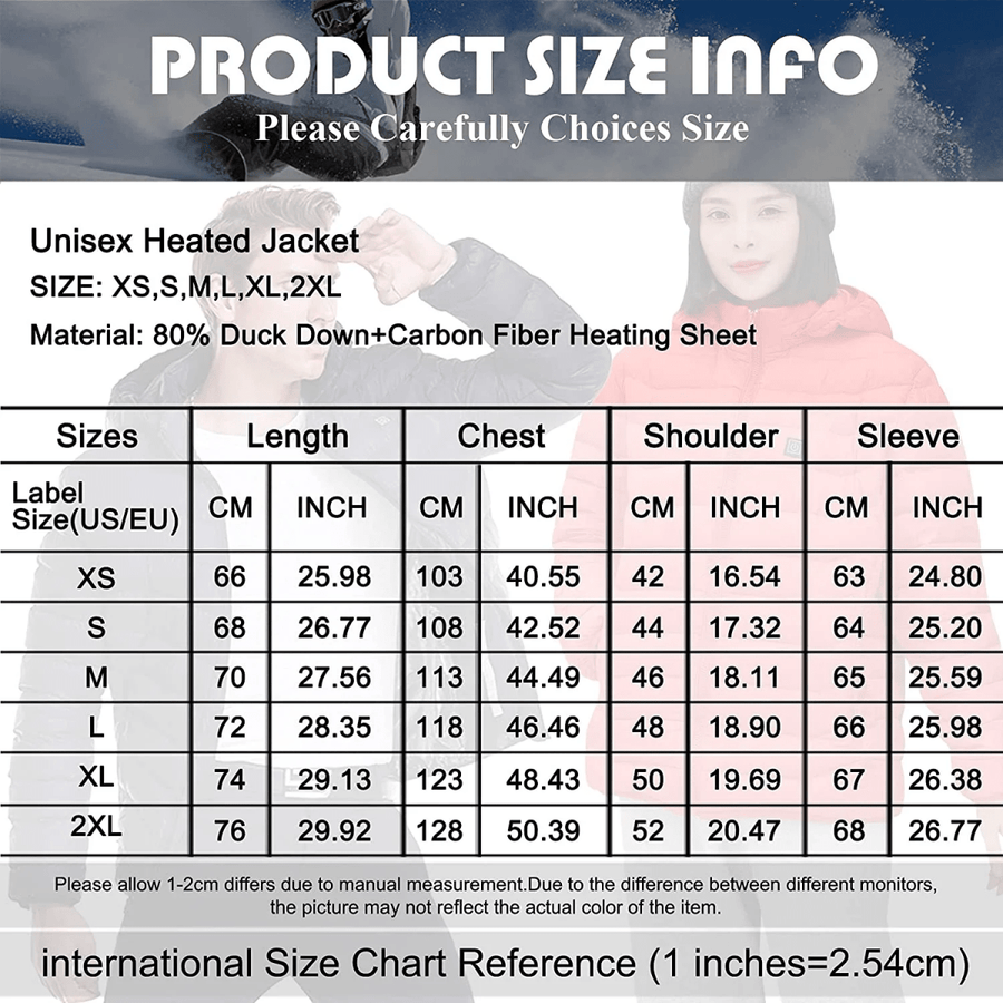 Anniou Single Button Heated Down Jacket size guide