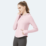 womens pink hooded sports jacket with a zip made by Anniou
