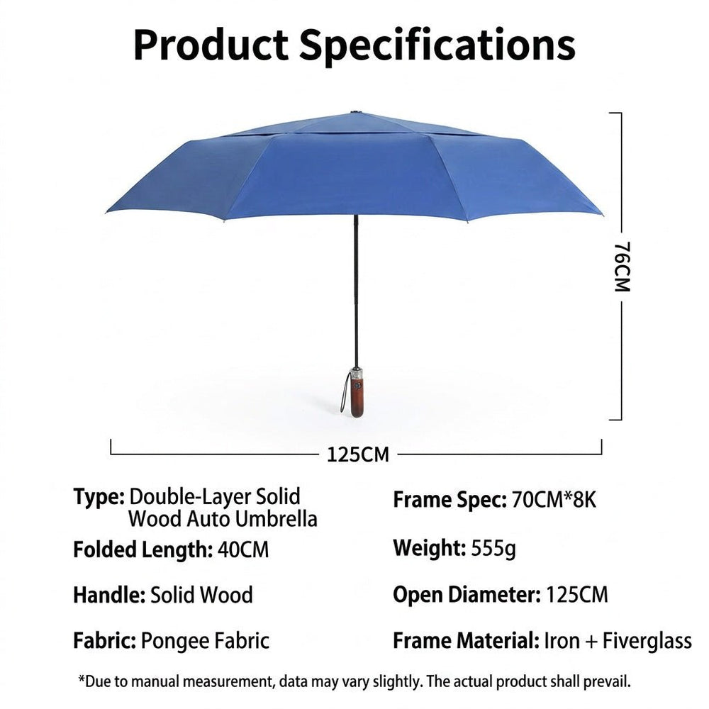specification of fully automatic double canopy wooden umbrella