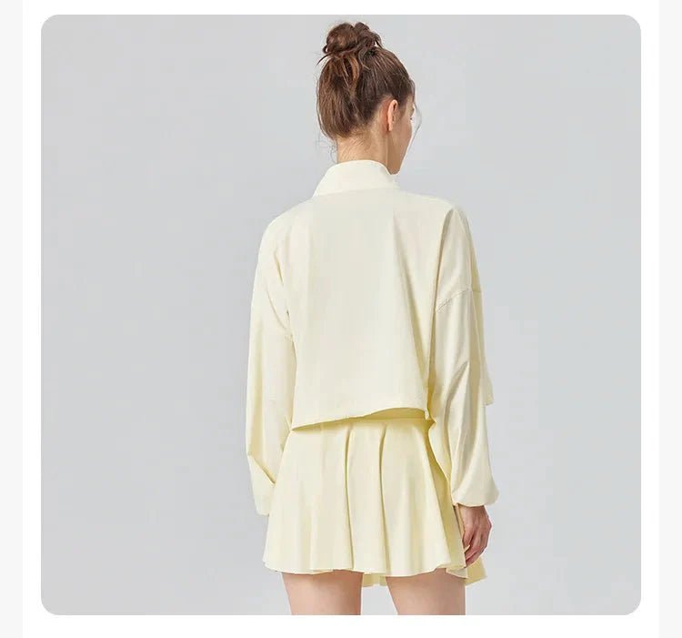 yellow Stand Collar UPF50+ Cropped Sport Jacket from behind