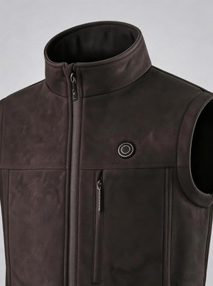 Men’s Heated Vest Close‑Up, Stand Collar with Heat Control Button & Zipper Chest Pocket