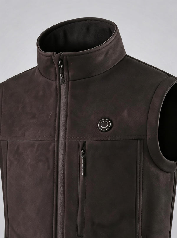 Men’s Heated Vest Close‑Up, Stand Collar with Heat Control Button & Zipper Chest Pocket