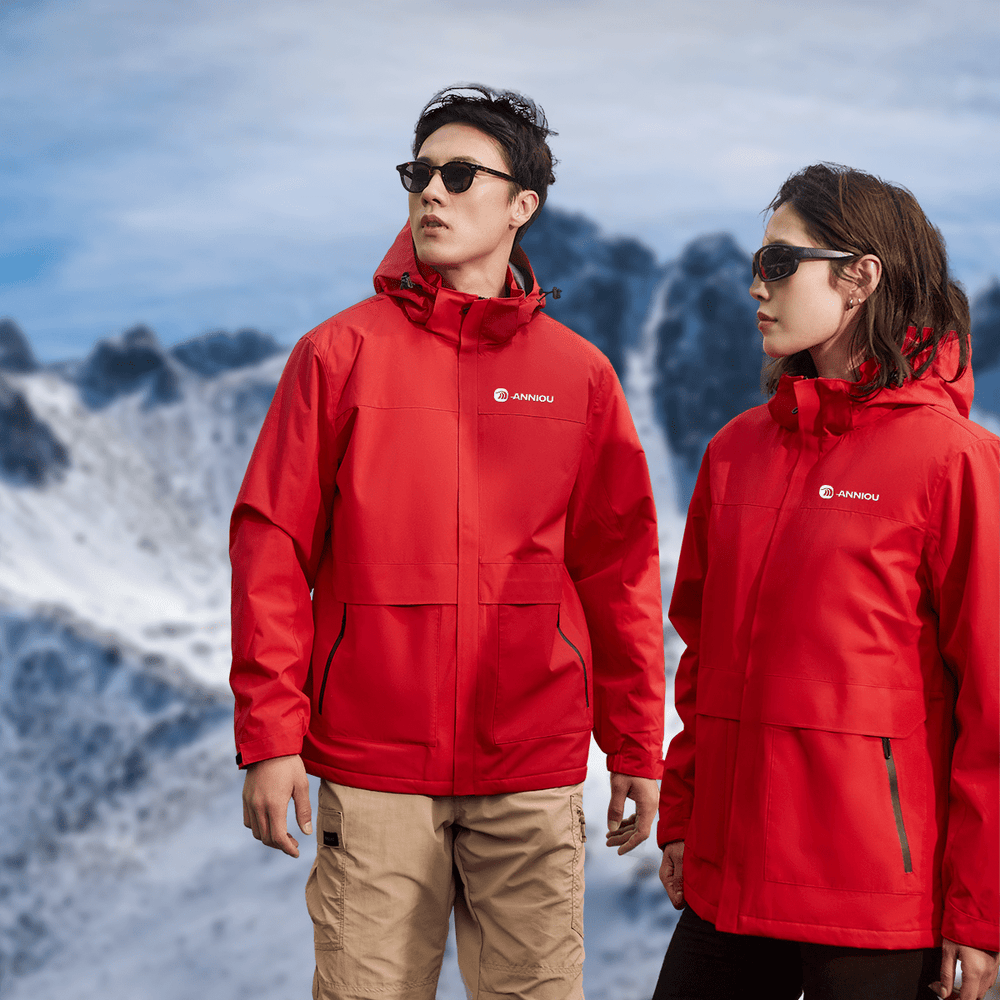 man and a woman wearing a red Silver Fox Fleece Jacket by Anniou