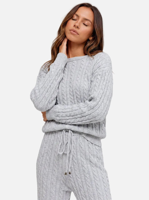 two piece #grey cable knit sweater and pants set