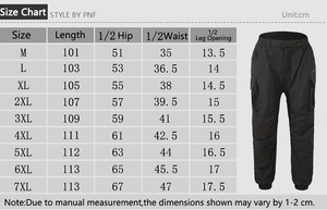 Unisex 18 Areas Heated Cargo Pants size guide