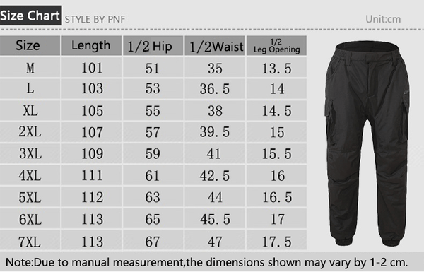 Unisex 18 Areas Heated Cargo Pants size guide