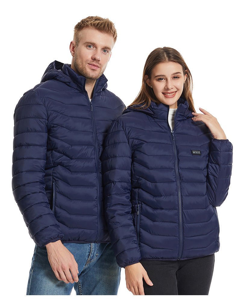 Unisex 21 Area Hooded Heated Down Jacket in blue