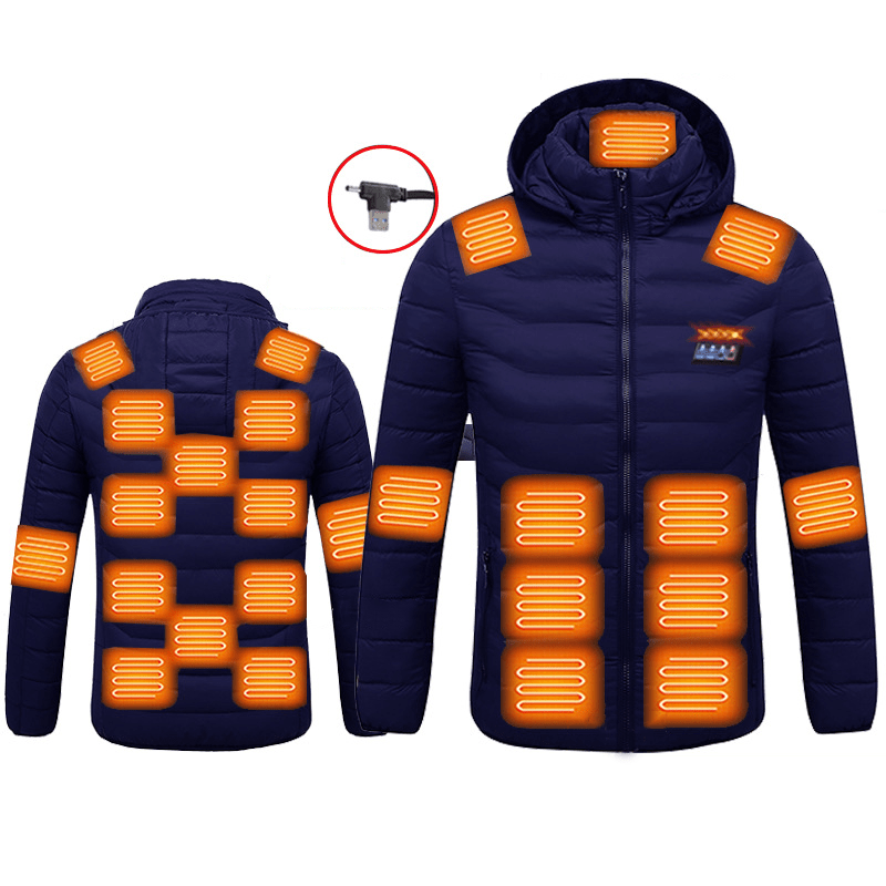 Quilted Heated Jacket in navy with 25 area heat zones