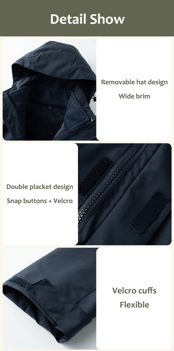 black and white Waterproof 3 in 1 Fleece Jacket features