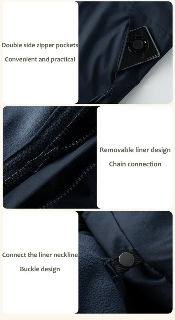 black and white Waterproof 3 in 1 Fleece Jacket details