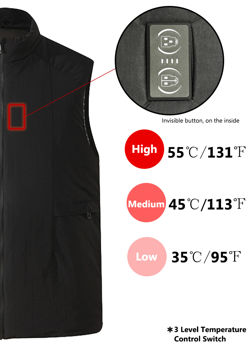 Unisex 6 Area Black Graphene Heated Gilet - Sidiou Group