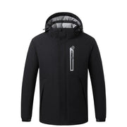 unisex black 8 area heated ski jacket with detachable hood and zip