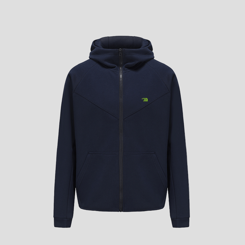 Navy Sports Zip Up Hoodie by Anniou