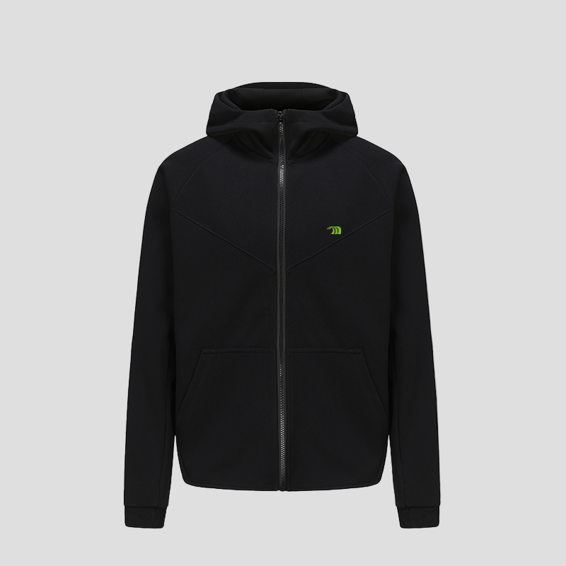 Black Sports Zip Up Hoodie by Anniou