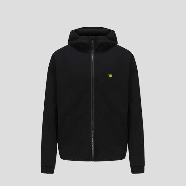 Black Sports Zip Up Hoodie by Anniou