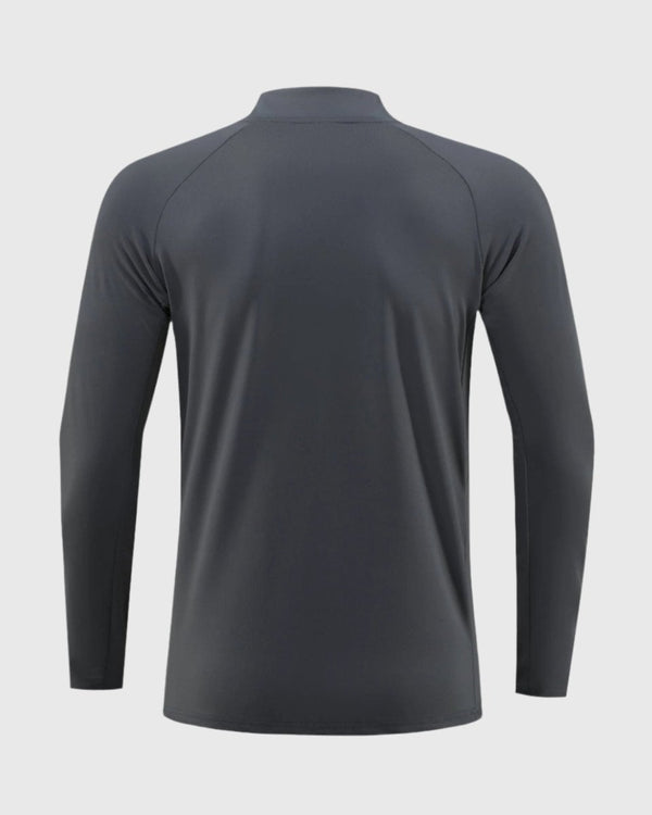 men's grey rear UPF 100+ Quarter Zip Sweatshirt
