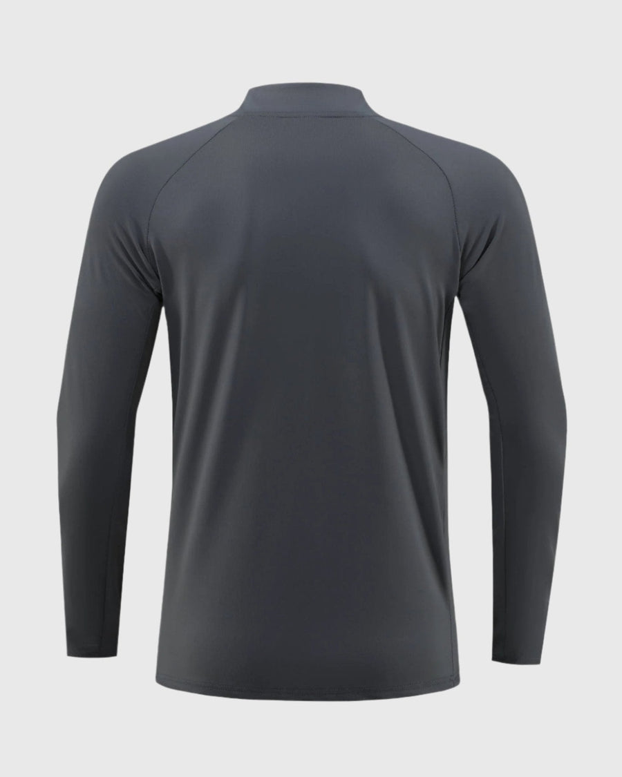 men's grey rear UPF 100+ Quarter Zip Sweatshirt