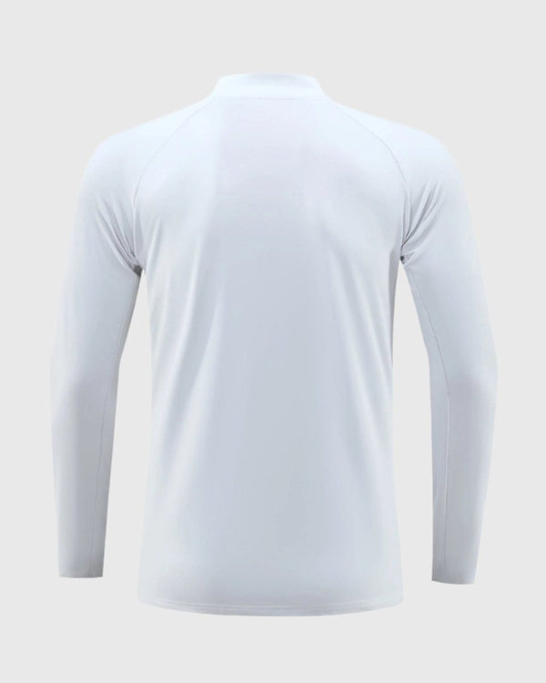 men's rear light grey UPF 100+ Quarter Zip Sweatshirt 