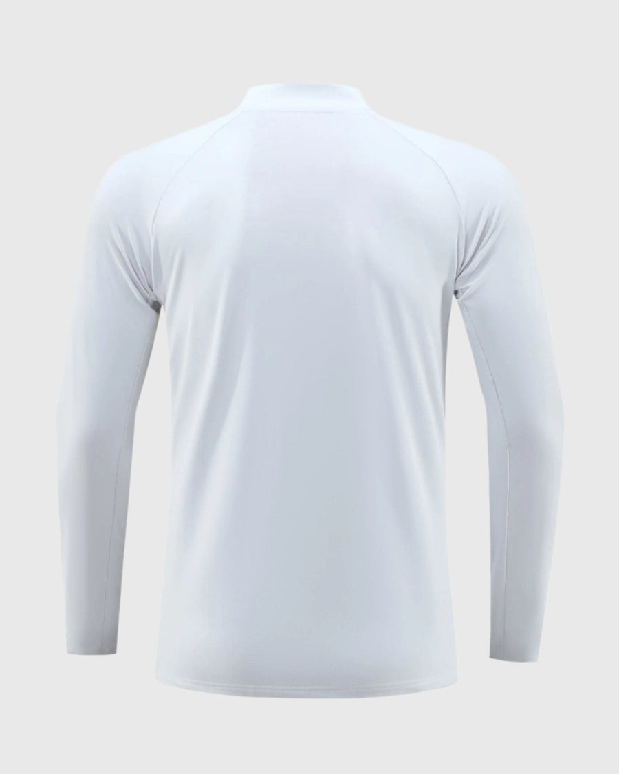 men's rear light grey UPF 100+ Quarter Zip Sweatshirt 