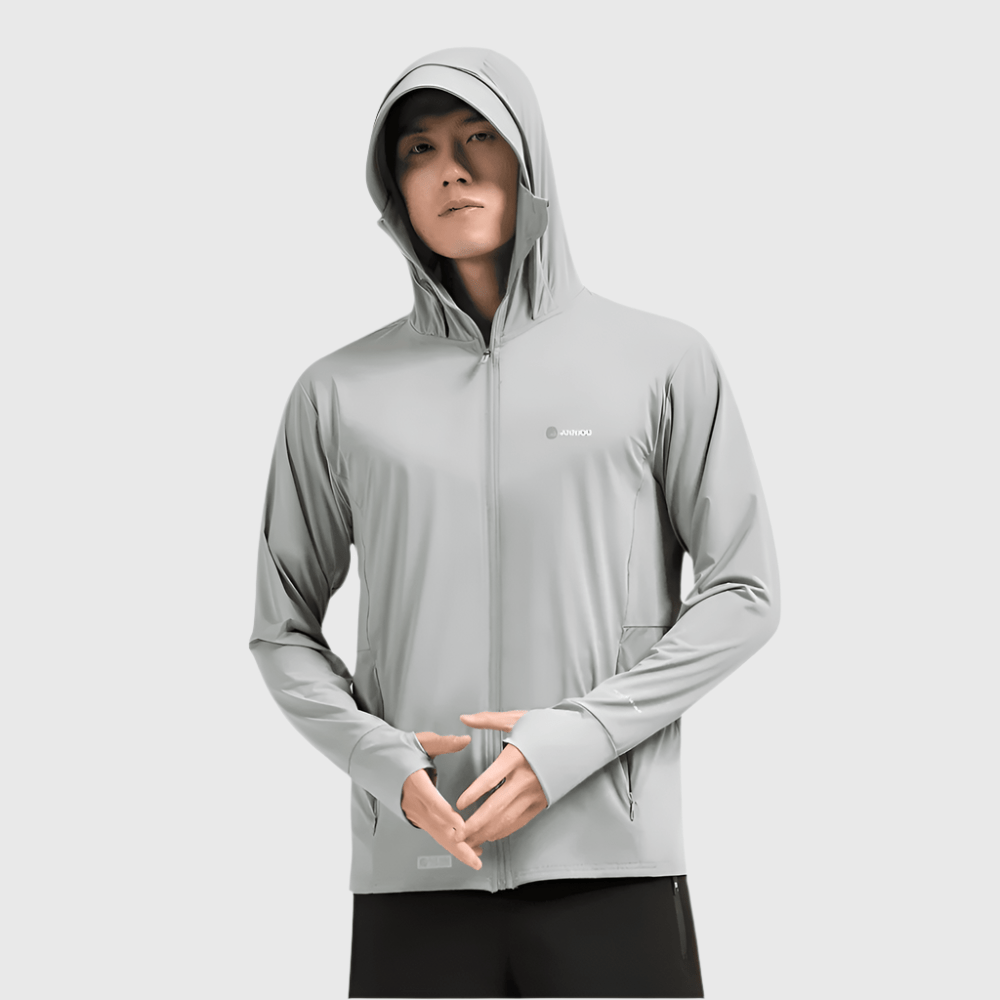 men's Grey UPF 100+ Sun Protection Hooded Jacket