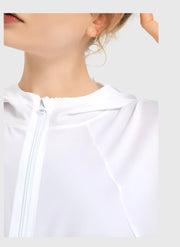 white upf 40+ hooded Jacket with round neck