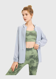 womens gray adjustable upf 40+ UV open Jacket with hood