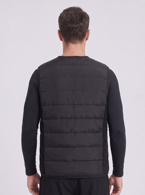Mens heated v neck gilet from the back