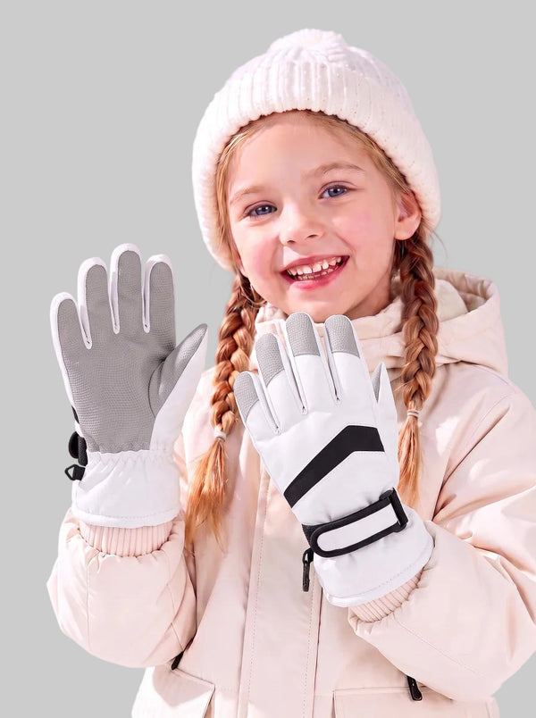 #white Children Thermal Insulated Ski Gloves