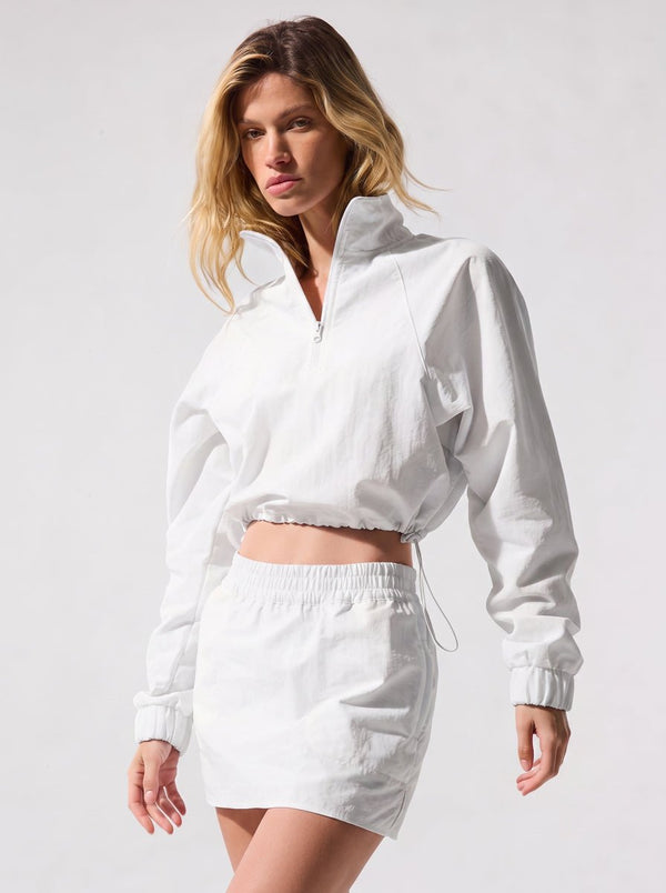 #white Cropped 1/4 Zip UV Protection Pullover