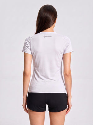 #white Rear of Women Short Sleeve Running Sports T‑Shirt