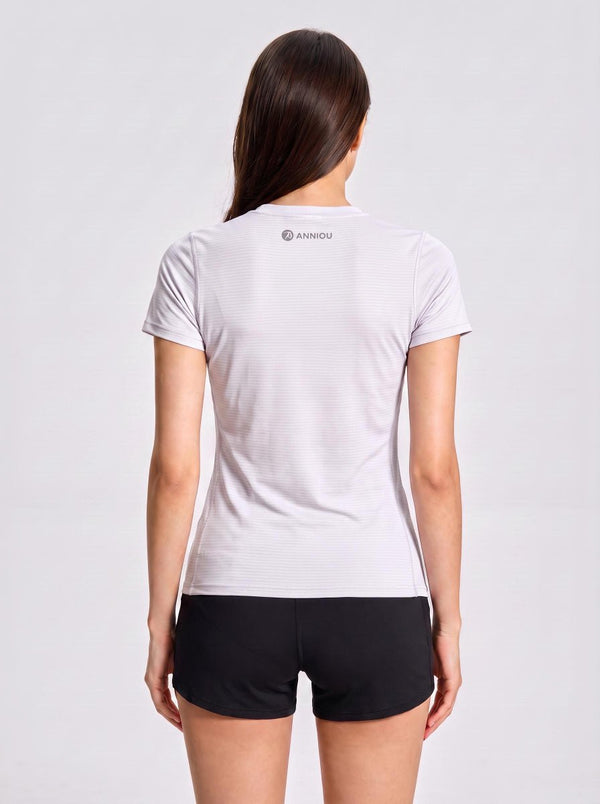 #white Rear of Women Short Sleeve Running Sports T‑Shirt