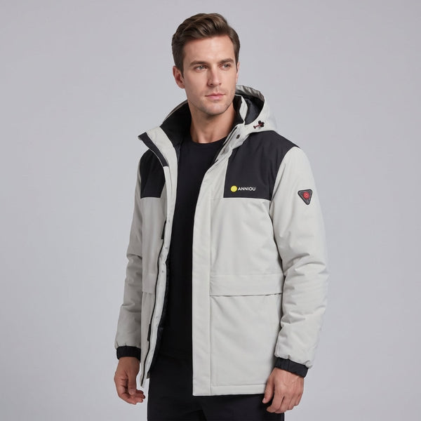 #white zipper Men’s Heated Hooded Softshell Jacket