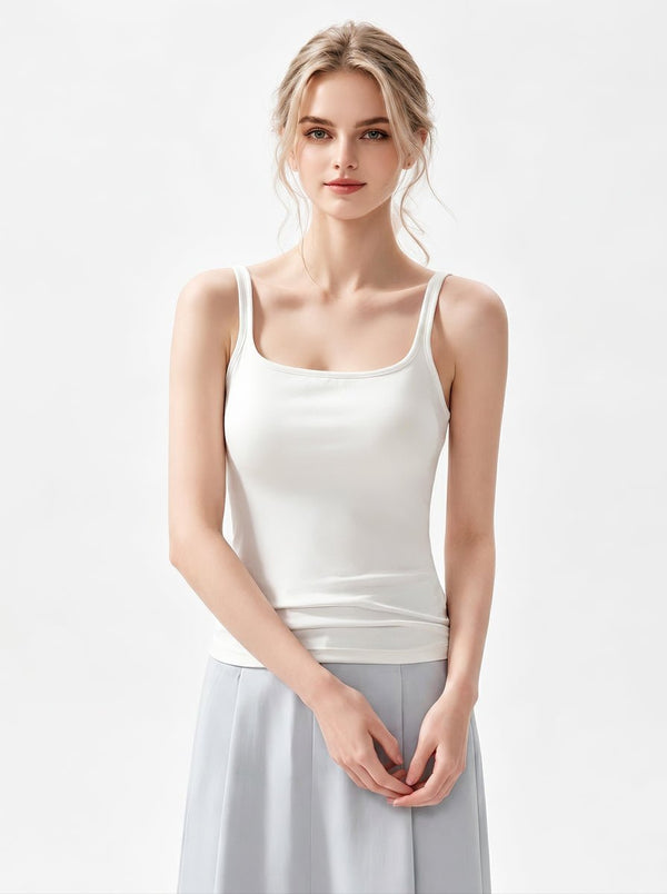 #white Silk Square Neck Camisole