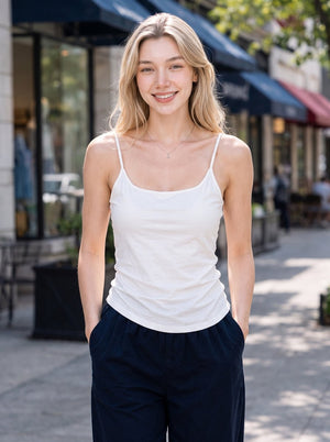 #white Tencel Linen Built In Bra Camisole
