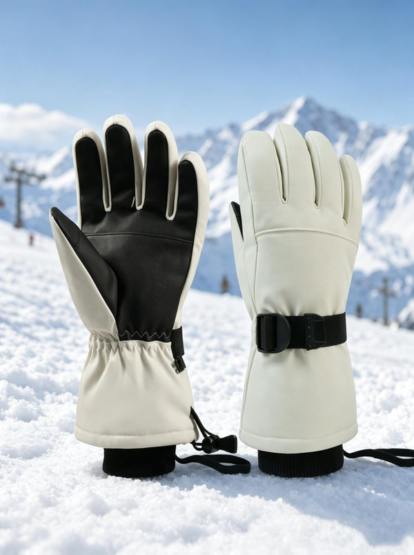 #white Thermal insulated ski mittens