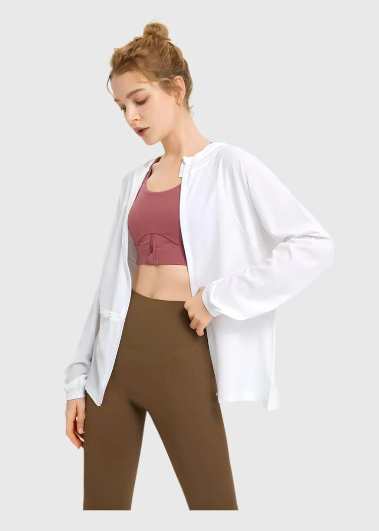 Women's white zip up Sunscreen Jacket